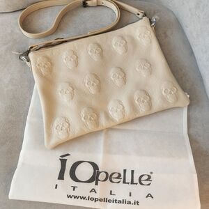 IOPelle clutch ivory 100% leather 3D Skull crossbody pastel Made Italy new $200